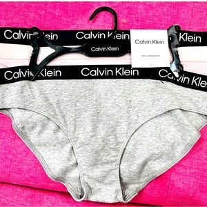 CALVIN KLEIN 3 Pack Grey Light Pink black Mid Rise Bikini Panty Womens M